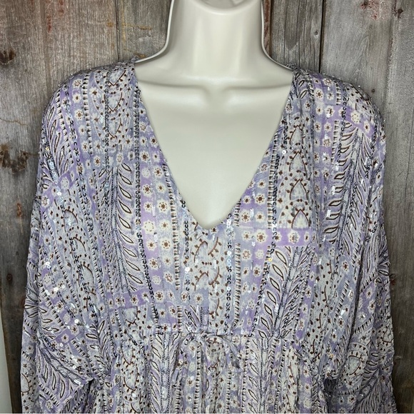 Zara Sequined Boho Dress Long Sleeve White Purple Festival Size Small - Picture 4 of 15